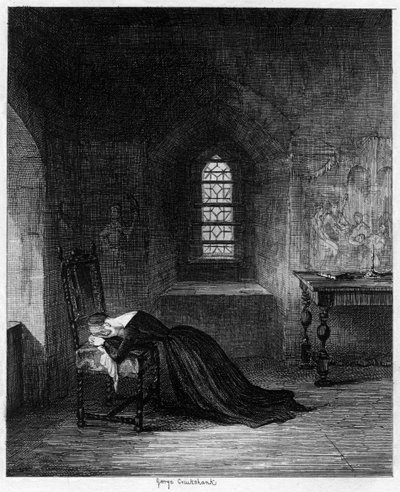 Dronning Jane fængslet i Brick Tower, Tower of London, 1553-1554 1840. af George Cruikshank