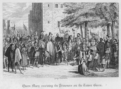 Queen Mary modtager fangerne på Tower Green (gravering) af George Cruikshank