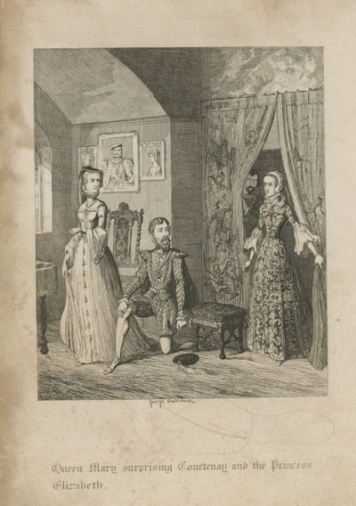Dronning Mary overrasker Courtenay og prinsesse Elizabeth af George Cruikshank