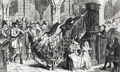 Pastor Holdenough under en gudstjeneste, illustration fra 