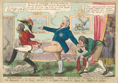 Rumping - Kicking and Kissing - oder - Abschneiden der Privy Purse af George Cruikshank