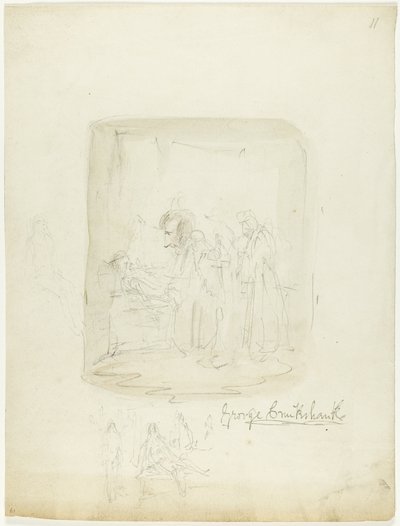 Skitseark med selvportræt af George Cruikshank