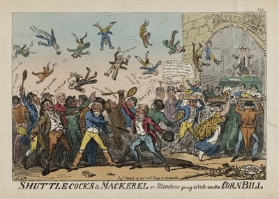 Fjerbolde og makrel, eller medlemmer, der skal stemme om majsloven, 14. marts af George Cruikshank