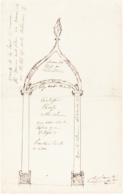 Skitse af Octagon Recess med søjler af George Cruikshank