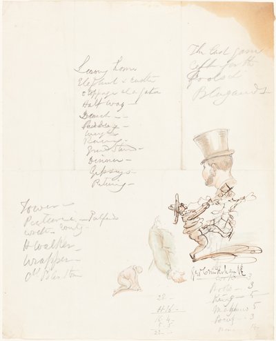 Skitser af hoved-, arm- og knælende figur af George Cruikshank