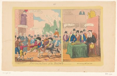 Tegneserie af engelsk indenrigspolitik, 1820 Forfølgelse af de hellige af George Cruikshank