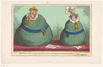 Spotprent af kongen George IV og kongen Caroline, 1820 Ah! Sikker på, at sådan et par aldrig er set så retfærdigt at mødes af naturen (titel på objekt) af George Cruikshank