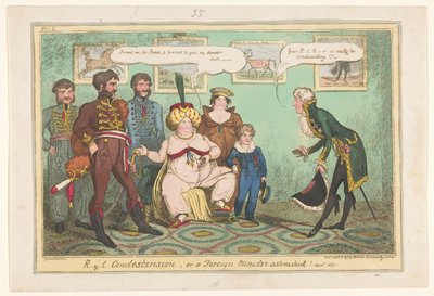 Spotprent af prinsesse Caroline, 1817 R-y-l Nedladenhed eller en udenrigsminister forbavset! af George Cruikshank
