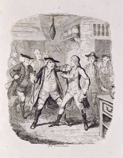 Squire Western Seizing Jones at Upton, fra "Tom Jones, the History of a Foundling", graveret af kunstneren, illustration fra "The Works of Henry Fielding", udgivet af Henry G. Bohn, 1853 af George Cruikshank