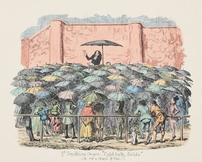 St Swithuns Chapel Cold-bath marker, pub. 1833 (håndkoloreret gravering) af George Cruikshank