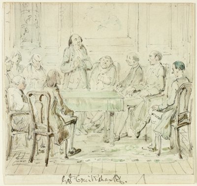 Forsamlingen af de begavede: Mr.Bullock henvender sig til sine venner af George Cruikshank
