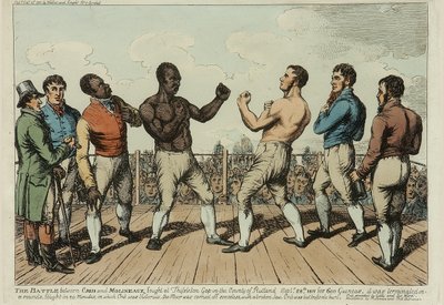 Kampen mellem Cribb og Molineaux (farvet radering) af George Cruikshank