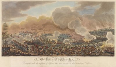 Slaget ved Waterloo, fra "An Historical Account of the Battle of Waterloo", 1817 (farvet akvaratint) af George Cruikshank