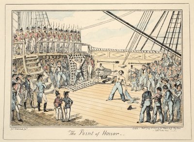 The Point of Honor, fra Greenwich Hospital, en serie af flådeskitser, der beskriver livet af en krigsmandsmand, pub. 1825 (håndfarvet gravering) af George Cruikshank
