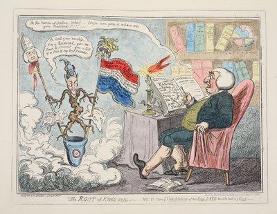 The Root of Kings Evil, pub. 1835 (håndfarvet gravering) af George Cruikshank