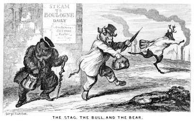 Hjorten, Tyren og Bjørnen, 1800-tallet. af George Cruikshank