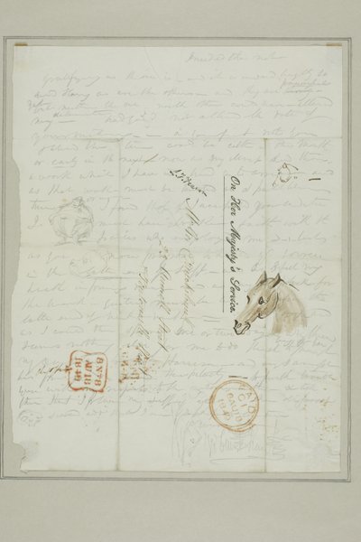 Uden titel (Cruikshank-brev med skitser af hestehoved) af George Cruikshank