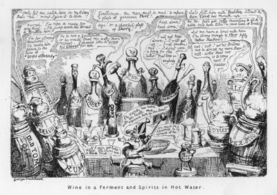 Vin i gæring og spiritus i varmt vand (gravering) af George Cruikshank