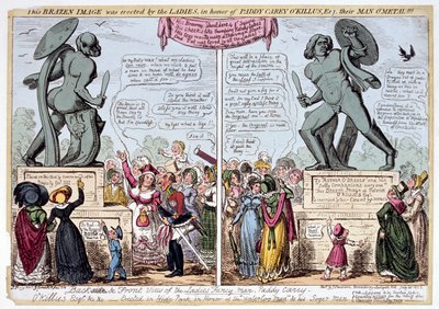 Kvinder, der beundrer statuen af Achilles, Hyde Park, London, 1822. af George Cruikshank