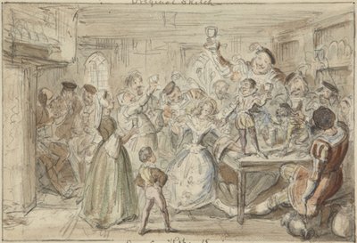 Xit, nu Sir Narcissus Le Grand, underholder sine venner på sin bryllupsdag af George Cruikshank
