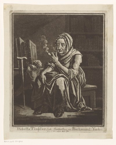 Portræt af Richmond bogsælger Isabella Tinkler i en alder af 92 Isabella Tinkler, afdøde boghandler, i Richmond Yorks (titel på objekt) af George Cuitt (I)