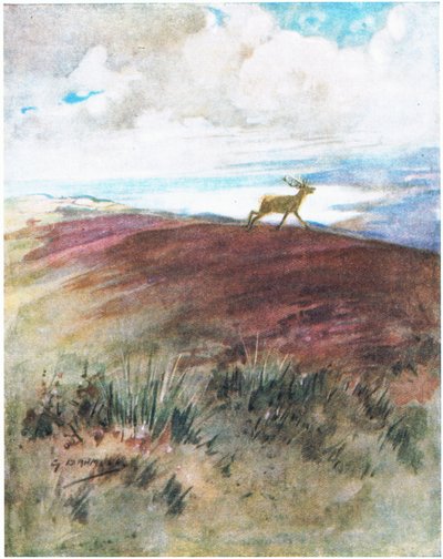 Luften var tæt og tung, da han galopperede ned fra højderyggen (farve litho) af George Denholm Armour