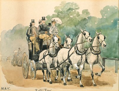 Maj måned: Coaching (pen & blæk og wc på papir) af George Derville Rowlandson