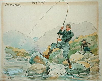 September måned: Lystfiskeri (pen & blæk og akvarel på papir) af George Derville Rowlandson