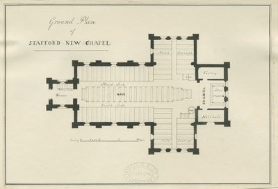 Stafford - Grundplan for Christ Church: pen- og blæktegning, nd [c 1838] (tegning) af George E. Hamilton