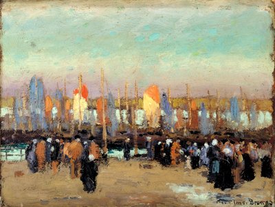 Havnescene med fiskerbåde af George Elmer Browne