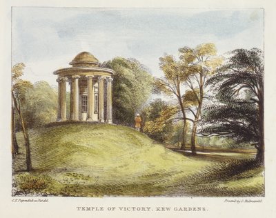Temple of the Sun, Arboretum, Kew Gardens, plade 20 fra Kew Gardens: A Series of Twenty-Four Drawings on Stone, graveret af Charles Hullmandel (1789-1850) udgivet 1820 (håndkoloreret litho) af George Ernest after Papendiek