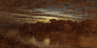 Twilight on the Avon, ruinerne af Kenilworth Castle i det fjerne (olie om bord) af George F. Teniswood