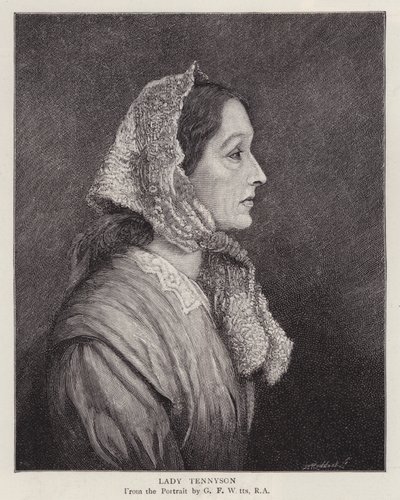 Portræt af Emily Tennyson, Lady Tennyson, hustru til den engelske digterpristager Alfred, Lord Tennyson (litho) af George Frederick (after) Watts
