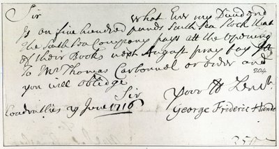Brev skrevet af Handel, juni 1716 af George Frederick Handel
