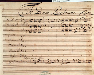 Titelside på partitur af Te deum af GF Handel af George Frederick Handel