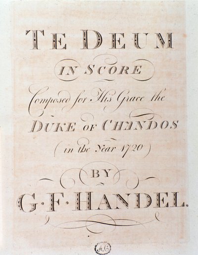 Titelside på partitur af Te deum af GF Handel af George Frederick Handel