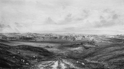 En omfattende udsigt over Winchester (akvarel og blyant på papir) af George Frederick Prosser