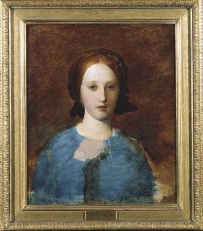 Portræt af fru Prescott Decie, brystlængde, i en blå kjole - en skitse af George Frederick Watts