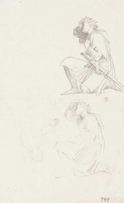 Studier af en knælende ridder (grafit) af George Frederick Watts