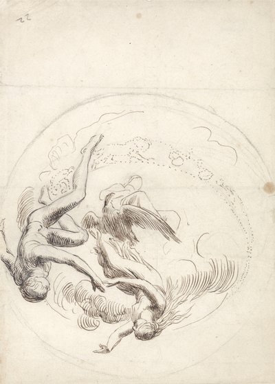 Studie til en cirkulær loftdekoration (pen & brunt blæk og grafit) af George Frederick Watts