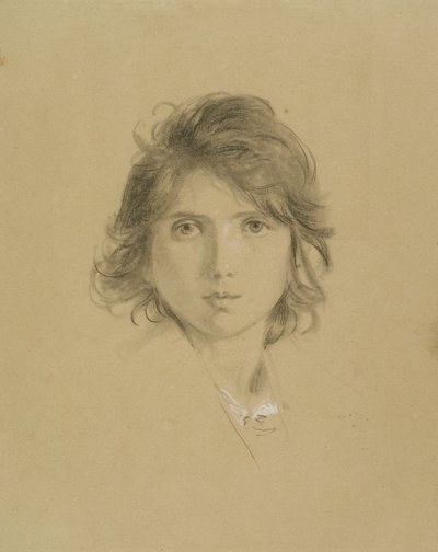 Studie til hovedet på en dreng i Peasants of the Campagne under vintage, ca. 1860 (sort kridt forhøjet med hvid) af George Frederick Watts