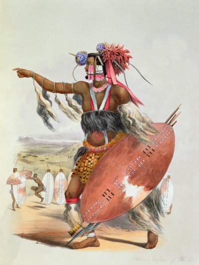 Zulu-kriger, Utimuni, nevø til Chaka, den afdøde Zulu-konge, 1849 af George French Angas