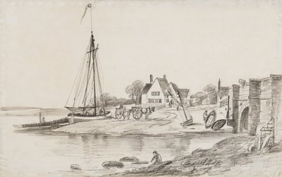 Bourne Bridge og Ostrich Creek ud for floden Orwell med "The Ostrich" pub af George Frost
