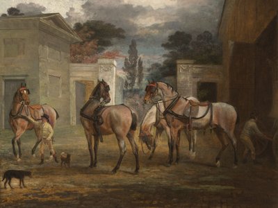 Fire Roan Coach Heste med to Brudgommene, 1792 af George Garrard