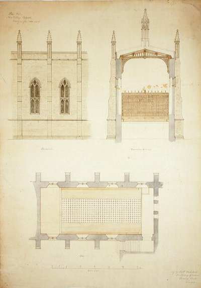 New College Oxford: Design til New Hall Roof af George Gilbert Scott
