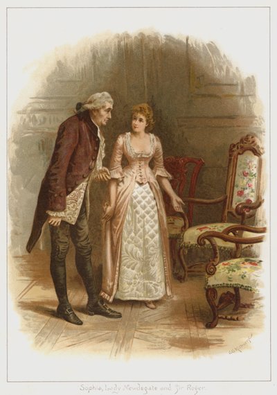Sophia, Lady Newdegate og Sir Roger (farve litho) af George Goodwin Kilburne