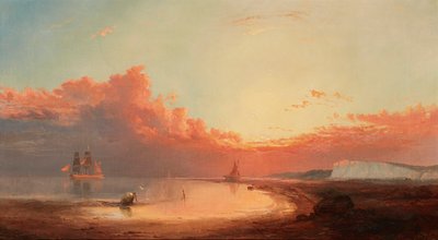 Forsendelse ud for den engelske kyst, solnedgang (olie på lærred) af George Gregory