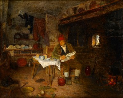 A Rustic Home: Reading the News, 1855 af George Hardy