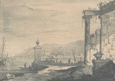 En kystscene med en klassisk ruin til højre, 1811. af George Hawkins