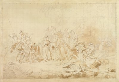 Banditti fra Kurdistan hjælper georgiere med at overraske og bortføre cirkassiske kvinder ca. 1827-28 (pen og brunt blæk på vævet papir) af George Hayter